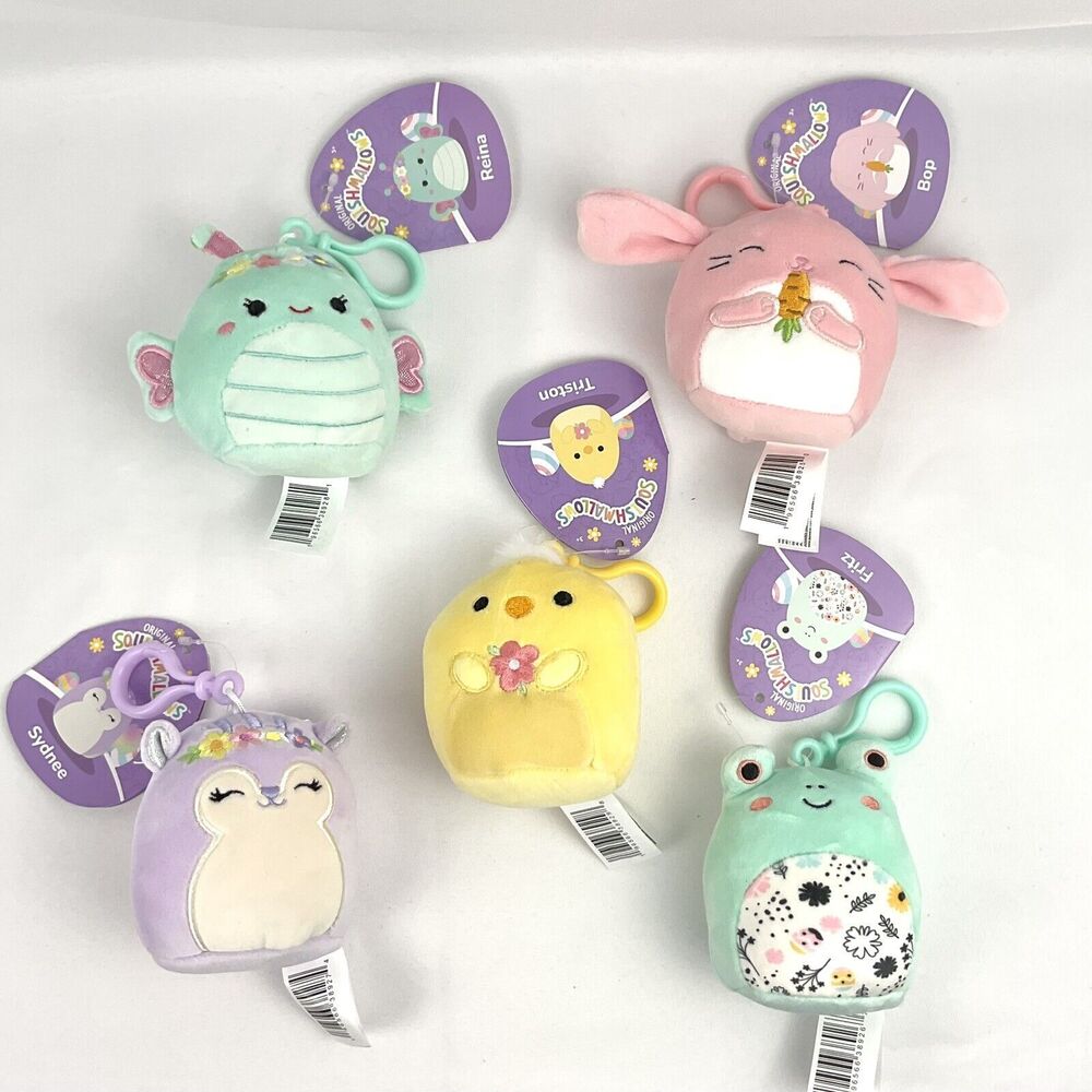 Squishmallows Plush Clip Set 3.5" Bunny Butterfly Chick Frog Stocking Stuffers